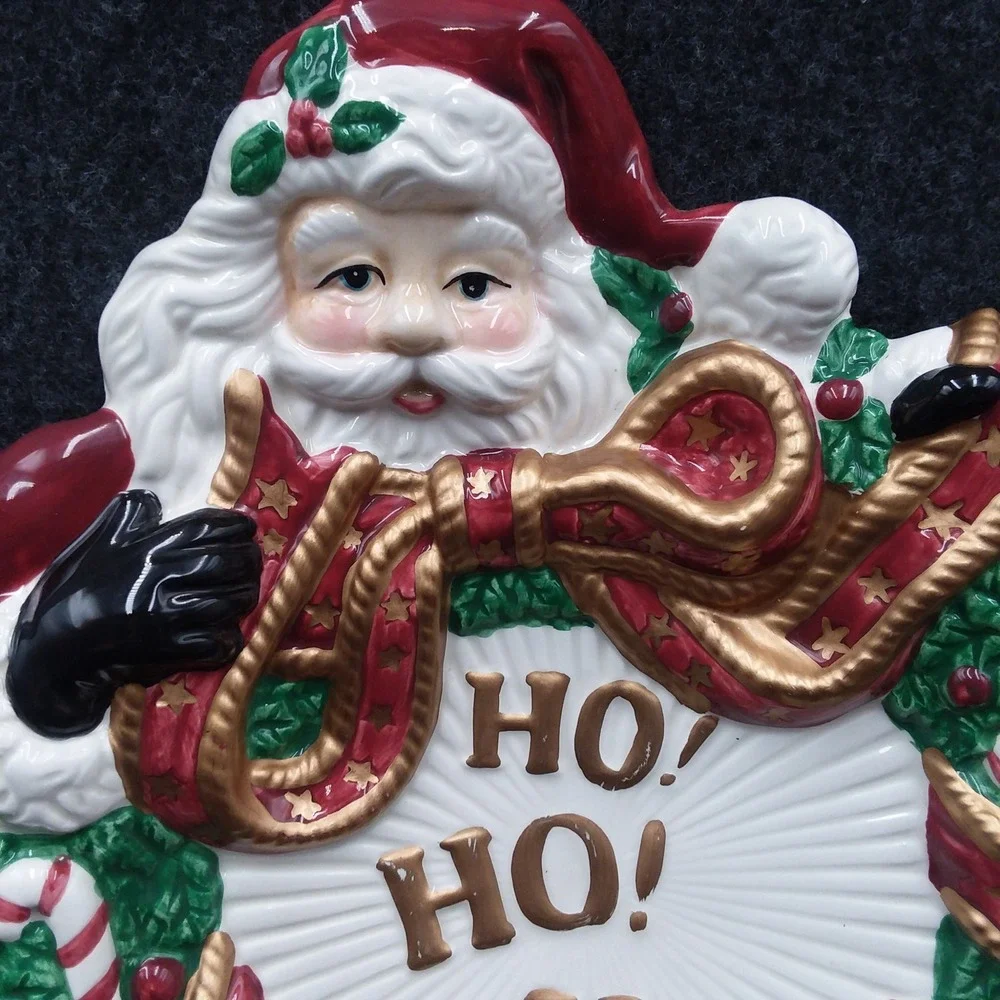 Fitz and Floyd Santa Claus Wreath HO HO‎ HO Christmas Cookie Plate Wall Decor